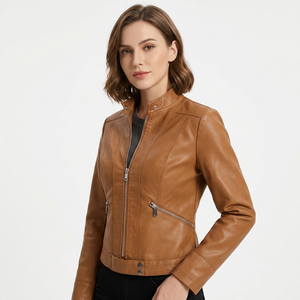 Nueva chaqueta de cuero genuino de corte ajustado para mujer con forro suave, diseño elegante con cremallera y servicio OEM. Chaqueta de cuero personalizada para mujer. - Product Image 1