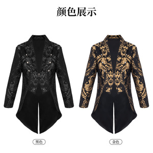 Costume de scène médiéval pour homme, veste de cosplay gothique en brocart doré, style queue-de-pie, pour performance scénique - Product Image 2