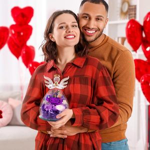 Flores Eternas al por Mayor, Regalos de San Valentín y Cumpleaños para Mamá y Mujeres, Rosa Preservada, Figuras de Ángel de Vidrio Ecológicas con Luz LED - Product Image 4