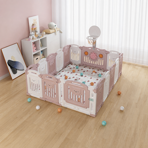 Parc de jeu modulaire bleu-vert pour bébé avec panneau d'activités et panier de basket, aire de jeu sécurisée pour tout-petits en intérieur - Product Image 1