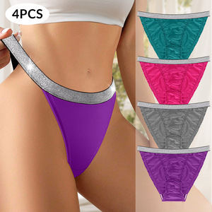 กางเกงในสตรีแบบจีสตริง 4 ชิ้น สีพื้น ผ้าไนลอน พร้อมเป้าผ้าฝ้าย สำหรับโยคะและสวมใส่ทุกวัน - Product Image 1
