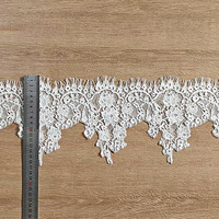 ERKOUMI 17cm Dentelle française en nylon écologique blanche à double feston Chantilly pour bordure de jupe de mariée à grandes fleurs roses