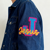 Patch brodé multicolore personnalisé en chenille écologique avec lettre J Jésus, applique religieuse pour casquettes universitaires