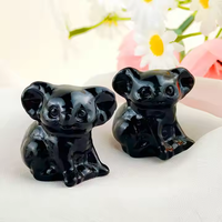Décoratif pour la maison Pierre Naturelle Gem Animal Sculptures Lumineux Quartz Obsidienne Sculptures Lovely Koala Crystal Carvings