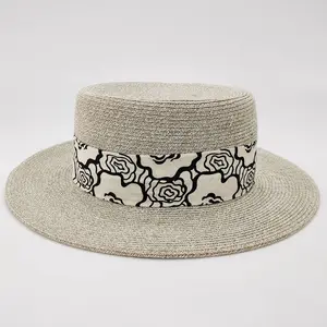 Unisex Whole Sale Fashion Casual Flat Top Sun Summer Straw Hat For Outdoor Shopping Travel Beach Sunscreen Men Women