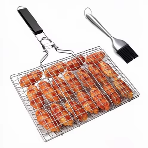 Stainless Steel Folding Grill Basket for Fish <b>Vegetables</b> Shrimp-Portable Removable Handle Basting <b>Brush</b> - Product Image 2