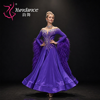 Robe de danse de salon en mousseline de soie violette personnalisée Yundance B-26111, robe de scène professionnelle avec strass pour compétition de valse et de tango