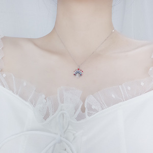 Collar con máscara de ópera de Pekín, collar con personaje de dibujos animados plateado con incrustaciones de diamantes, accesorios nuevos hechos a mano con piedra natural de estilo chino para mujer - Product Image 3