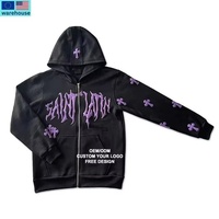 Y2K Hommes Personnalisé Emo Streetwear À Capuche Fée Grunge Pull Surdimensionné Lettre Croix Goth Veste Tops Zip Printemps Brodé