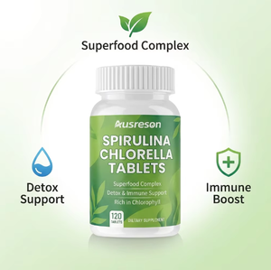 Ausreson OEM <span class=keywords><strong>Comprimés</strong></span> de <span class=keywords><strong>Spiruline</strong></span> et Chlorelle, Compléments Biologiques Détoxifiants et Immunitaires à la Chlorophylle, <span class=keywords><strong>Comprimés</strong></span> Halal de <span class=keywords><strong>Spiruline</strong></span> et Chlorelle - Product Image 3