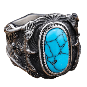 Mode Zilveren Sieraden Onderdrukken Turquoise Rvs Ringen Voor Mannen Groothandel - Product Image 4