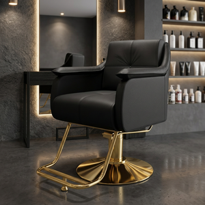 Modern <b>Barber</b> <b>Chair</b> Hydraulic Salon Styling <b>Chair</b> PU Leather 360 Degree Swivel Seat Black Gold Base for <b>Barber</b> Shop - Product Image 3