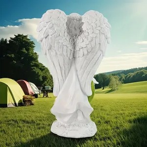 Statua da Giardino di Angelo in Resina Bianca <span class=keywords><strong>con</strong></span> Lanterna Solare Sospesa, Scultura di Angelo <span class=keywords><strong>con</strong></span> Colomba, Decorazione per Cimitero e Giardino - Product Image 5