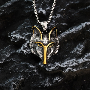 Yunnique – collier avec pendentif tête de loup en acier inoxydable pour hommes, style viking, bijoux à thème animalier, cadeau - Product Image 3