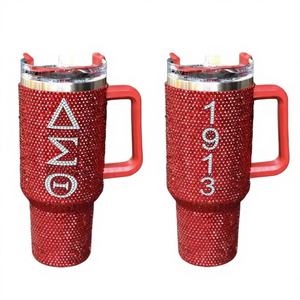 Bicchieri Termici Personalizzati da 40oz a Doppia Parete Sottovuoto, Ecologici, Antifuoriuscita, in Acciaio Inossidabile, con Strass Delta Sigma Theta, Stile Greco - Product Image 1