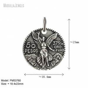 PM53774 MUDULLA Ciondolo Vintage Placcato Argento Anticato a Forma di Moneta Rotonda con Testa di Indiano <span class=keywords><strong>Mohican</strong></span>, Gioiello Fai-da-Te per Uomo, Regalo in Rame - Product Image 5