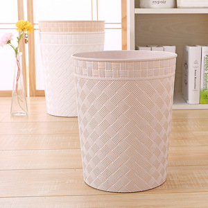 Rattan Style <b>Plastic</b> Trash Can 10L Cylindrical White Beige Decorative Indoor Waste <b>Bin</b> for Living Room Office <b>Kitchen</b> - Product Image 4
