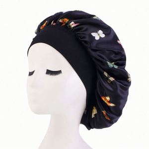 Gorro de Dormir con Estampado de Mariposas, Gorros de Satén con Banda Elástica Ancha, Cubrecabezas Nocturno, Turbantes Suaves para el Cabello para Mujeres y Niñas, Promoción - Product Image 1