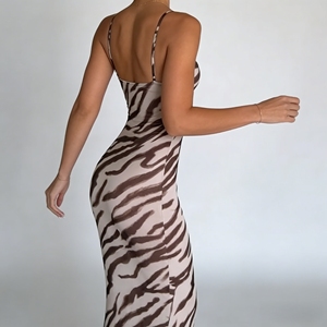 <span class=keywords><strong>Robe</strong></span> <span class=keywords><strong>longue</strong></span> moulante personnalisée pour femme, imprimé zèbre, bretelles spaghetti, col carré, <span class=keywords><strong>dos</strong></span> nu, pour soirée en boîte de nuit et tenue de club - Product Image 2