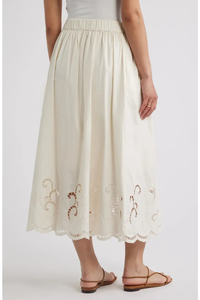 Women's Cream A-Line Mid-Calf <b>Skirt</b> With Embroidery Elastic Waist Bohemian Style All Seasons Wear - Product Image 1