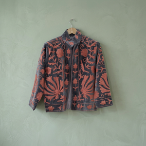 <b>Women</b> Embroidered <b>Velvet</b> <b>Jacket</b> Floral Pattern Mandarin Collar Open Closure Full Sleeve Autumn Outerwear Wholesale Suzani Coat - Product Image 5