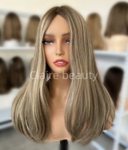 Perruques juives de qualité supérieure Mèches de cheveux européennes Cuticule de couleur <span class=keywords><strong>blonde</strong></span> alignée Perruque juive casher en soie droite - Product Image 2