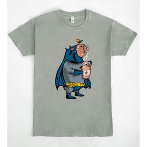 Capyman <strong>T</strong>-<strong>Shirt</strong> Gray Cotton Unisex Adult Size Medium <strong>Batman</strong> Style Capybara Design Coffee Cup Bird On Head Graphic Print - Product Image 1