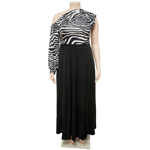 Summer Hot Selling Products Plus Size Women's Clothing <strong>Zebra</strong> <strong>Print</strong> One Shoulder <strong>Top</strong> Sexy Slit Skirt Two-piece Set - Product Image 2