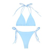 Maillot de bain une pièce en nylon pour femme, modèle 2026, sexy, dos nu, amincissant, couleur unie, à trois niveaux, avec bretelles et col, bleu ciel, taille haute