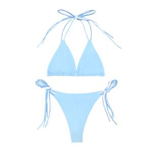 Maillot de bain une pièce sexy dos nu amincissant pour femme, couleur unie, à trois niveaux, avec bretelles et soutien-gorge intégré, bleu ciel, collection 2026 - Product Image 5