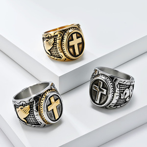 Anillo de Acero de Titanio con Cruz de Oración Retro Personalizada, Superventas Transfronterizo, para Hombre, Joyería Hip Hop - Product Image 1