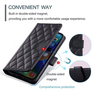 Étui en cuir de luxe Diamond Design <span class=keywords><strong>avec</strong></span> lanière porte-cartes pour étui de téléphone <span class=keywords><strong>Huawei</strong></span> <span class=keywords><strong>P30</strong></span> <span class=keywords><strong>avec</strong></span> portefeuille - Product Image 4