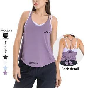 Xsunwing nuevo chaleco sin mangas personalizado para mujer mariposa backswing suelto cómodo ropa de Yoga femenina camisas Gymwear camisetas sin mangas WDQ062