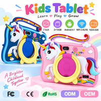 Tablet Anak 7 Inch Android 8.1 2GB 16GB WiFi 1024x600 Biru Pink Tablet PC Anak dengan Casing Unicorn, Pegangan, dan Stand
