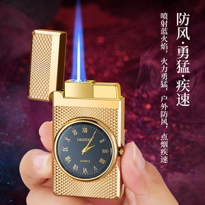Encendedor de malla dorada recargable al por mayor con reloj de cuarzo, a prueba de viento, fuego directo, regalo de negocios - Product Image 1