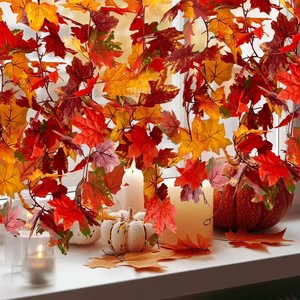 Nuova Decorazione da Parete Impermeabile in Tessuto di Seta con Foglie di Acero Rosse Artificiali, Ornamento Natalizio e di Capodanno, Avvolgimento in Tubo Rosso e Verde - Product Image 6