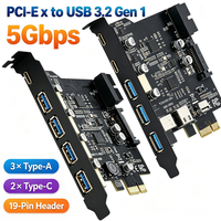 بطاقة توسعة PCI-E x1 إلى USB 3.2 Gen 1 Type-A Type-C بسرعة 5 جيجابت في الثانية، محول PCIe إلى USB 3.0 Type C Type A مع موصل داخلي 19-سن.