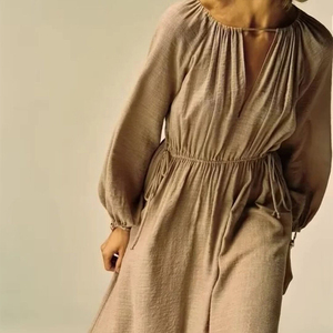 فساتين ماكسي من الكتان الطبيعي، ملابس بيضاء للشاطئ، فساتين كتان طويلة مخصصة للنساء، فساتين خريفية ملفوفة غير رسمية، فساتين صيفية للنساء - Product Image 2