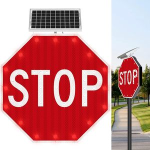 Signalisation routière solaire à LED clignotante pour la sécurité routière, panneau d'arrêt extérieur - Product Image 1