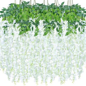 Lot de 12 magnifiques fleurs artificielles de glycine en soie à suspendre pour plafond, idéales pour les mariages - Vente Flash - Product Image 6