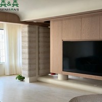 Meuble TV mural intégré SLS moderne et minimaliste avec rangement sans poignée et rangement multimédia du sol au plafond