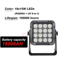 FEIYUEYUE Proyector LED RGBWA+UV de pared, impermeable IP65, a batería, 16000 mAh, 16x15W, 6/9 canales DMX512 RC, con lente de 15/25/40 mm