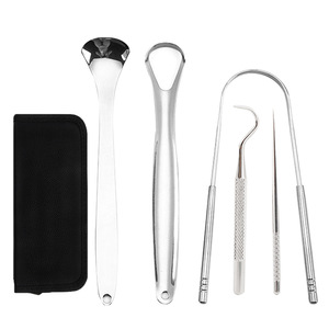 Stainless Steel Tongue Scraper Set 5 Piece Portable Oral Hygiene Tool For Bad Breath Removal - Product Image 2