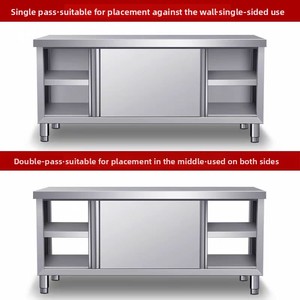 Bàn làm việc đa năng bằng thép không gỉ thương mại, cửa trượt, kích thước tùy chỉnh, tủ đựng đồ ba tầng, tải trọng tiêu chuẩn, dùng cho nhà bếp - Product Image 4