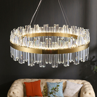 Lustre circulaire moderne en cristal doré de style nordique pour escaliers d'hôtel, éclairage nordique de luxe
