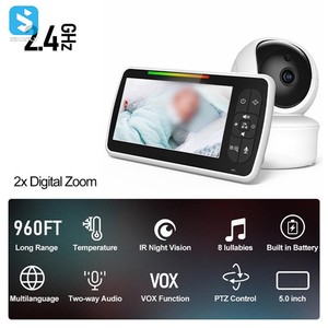 <span class=keywords><strong>Babyphone</strong></span> sans Wi-Fi 2,4 GHz avec caméra, zoom numérique 2x, moniteur de température pour bébés, écran 5 pouces - Product Image 2