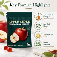 OEM Gummies au Vinaigre de Cidre 1000mg 60 Unités Sans Sucre Gestion du Poids Probiotiques B12 GMP
