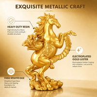 Statue de cheval doré porte-bonheur avec pièces de monnaie et figurine en résine Yuanbao pour la prospérité et la décoration intérieure
