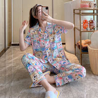 Vêtements de nuit tricotés amples et doux de style coréen Nouvel ensemble de pyjama grande taille avec pantalon long à manches courtes pour l'été, le printemps et la nuisette pour femmes