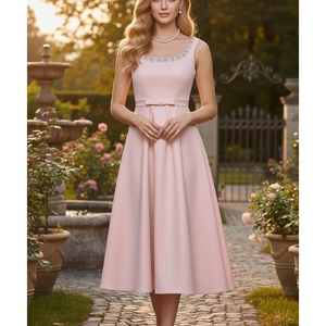Ropa elegante de <span class=keywords><strong>boutique</strong></span> para mujer, venta al por mayor, vestido con tirantes y cuello cuadrado con cuentas de uñas, vestido de temperamento - Product Image 6